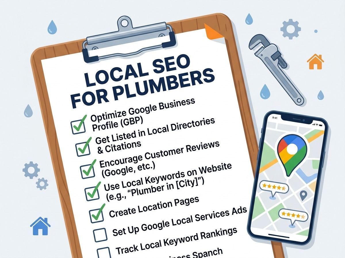 Local SEO for plumbers checklist covering Google Business Profile citations reviews and service pages